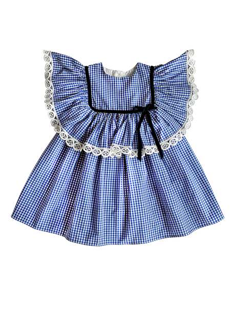 Blue Squared Ruffled Girl Kids Dress