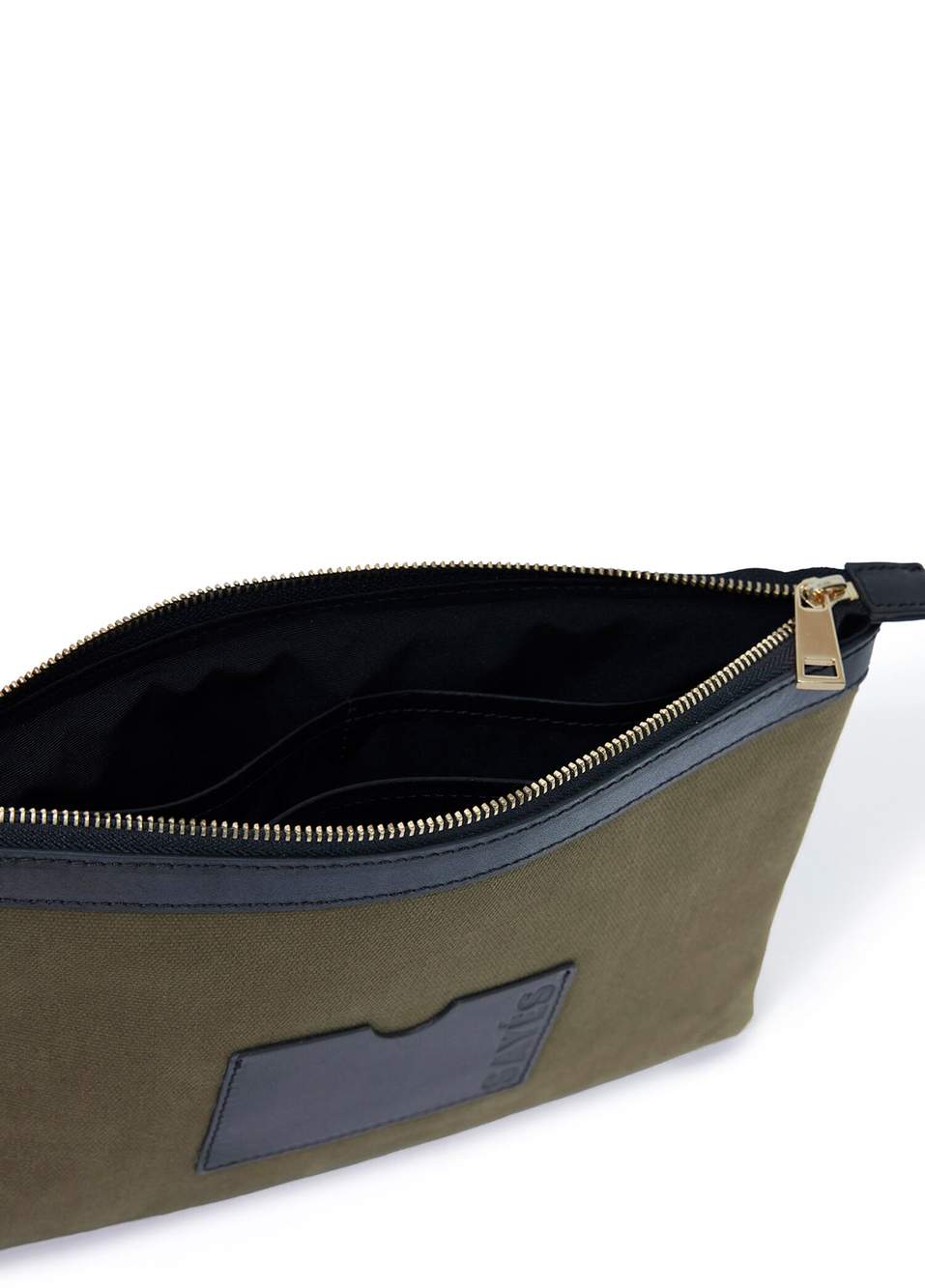 Stitched Haki Siyah Kanvas Kadın Clutch Çanta — Product image 3 of 4
