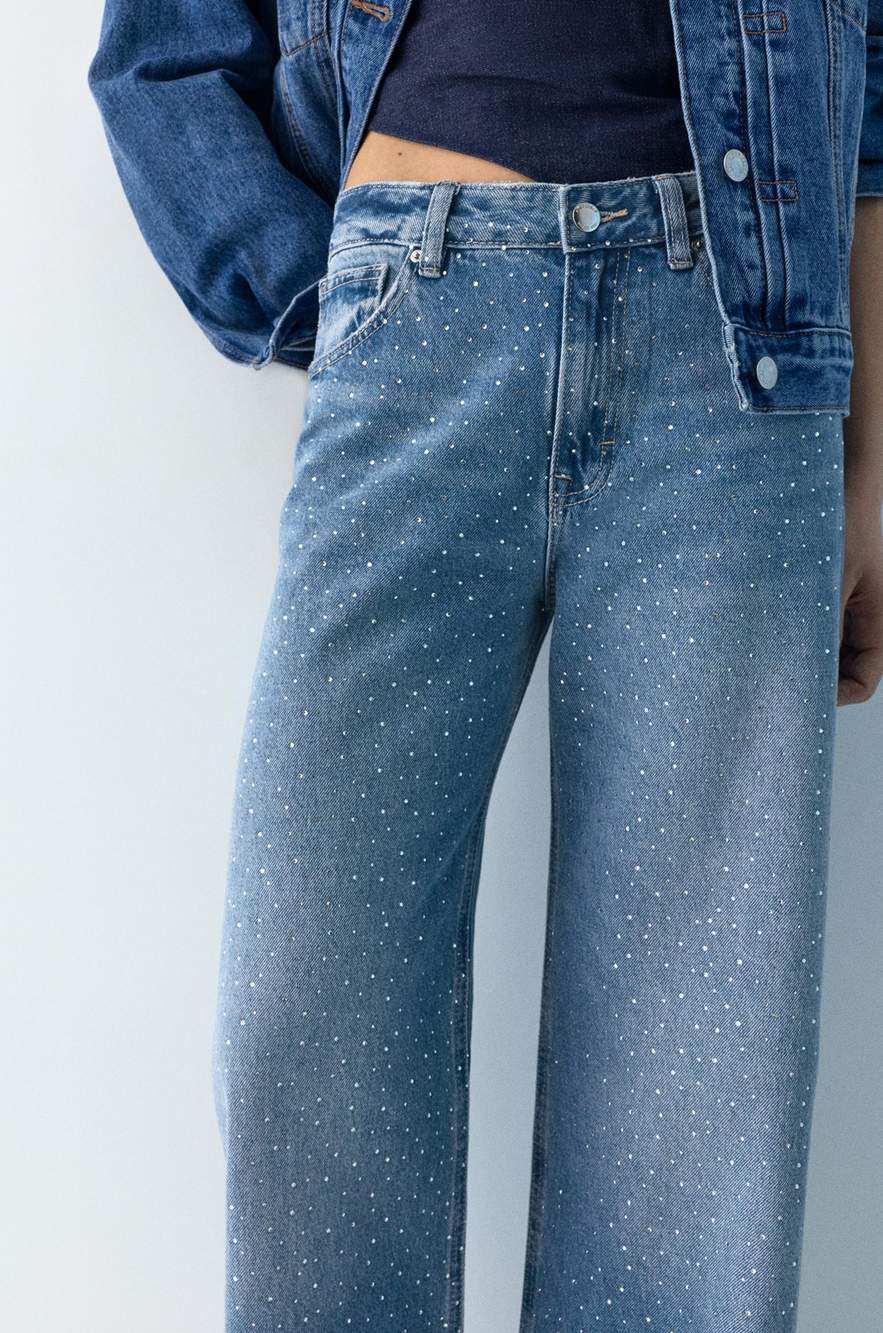 Straight-leg baggy jeans with rhinestones — Product image 32 of 38