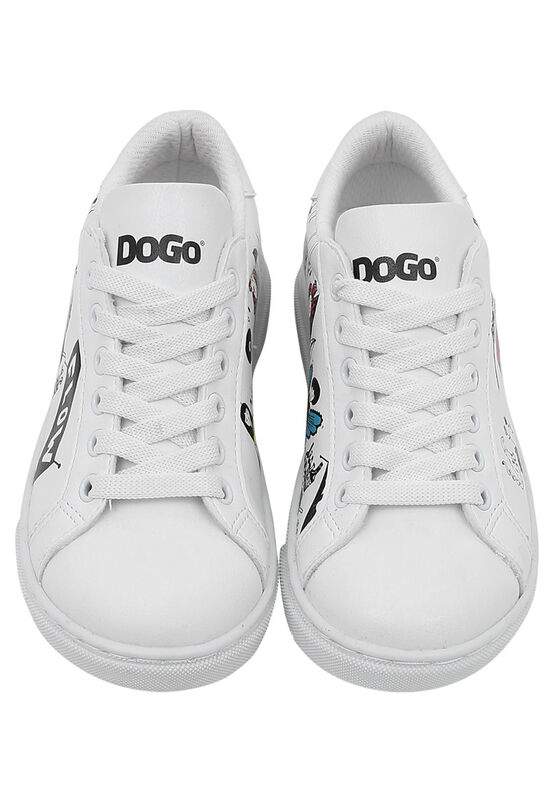 Unisex Kids Vegan Leather White Sneakers - Party Design — صورة المنتج 3 من 8