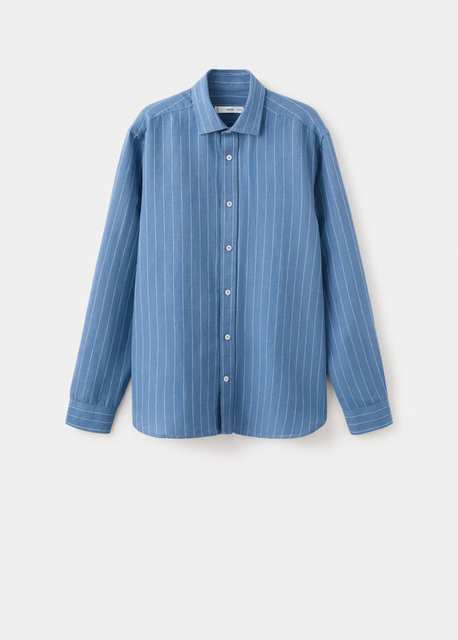 Regular-fit striped cotton-linen shirt