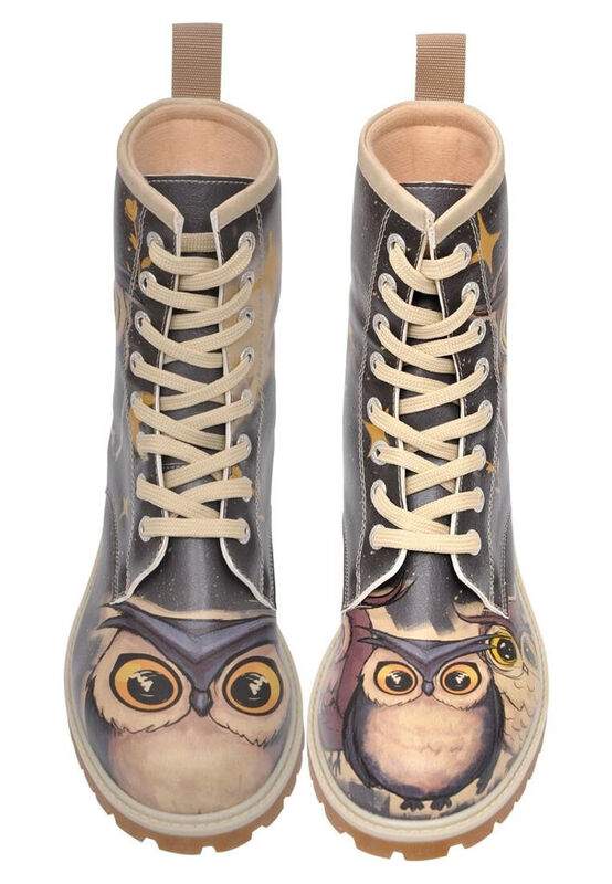 Women Vegan Leather Black Long Boots - Owls Family Design — Product image 3 of 8