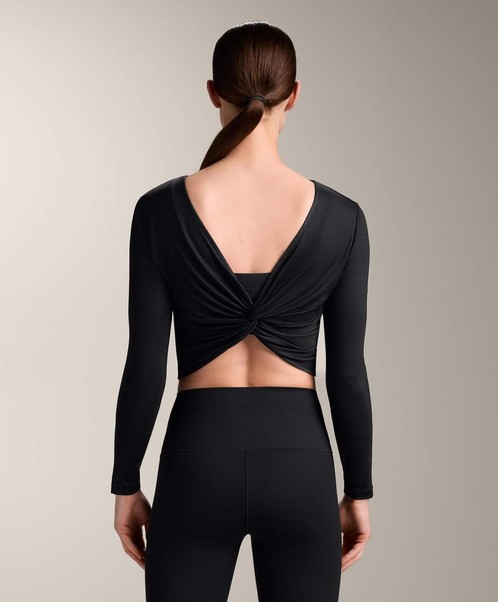Multi-position long sleeve knotted lyocell blend T-shirt — Product image 3 of 15