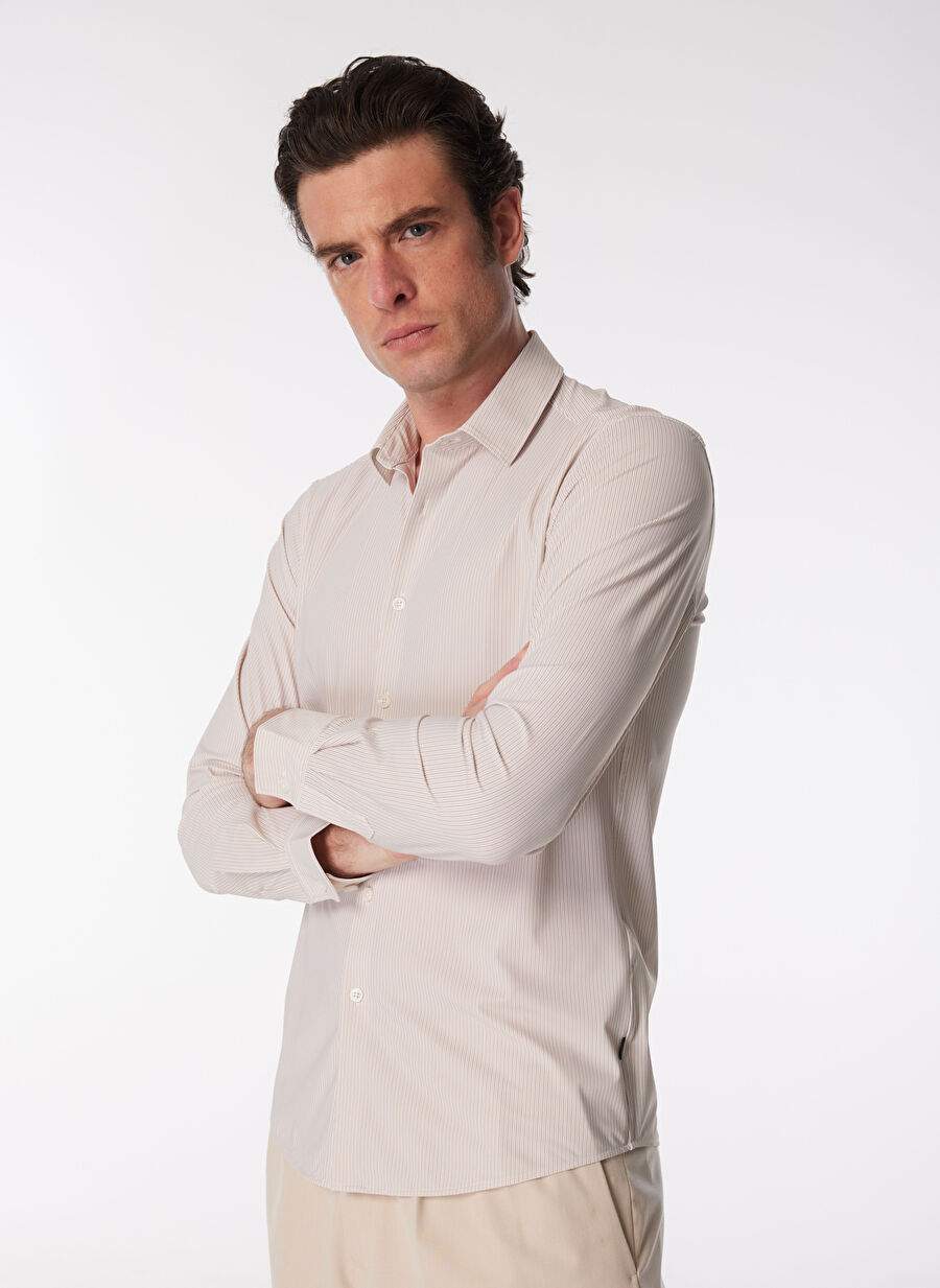 Duno Slim Fit Striped Beige Men's Shirt DEMO TST TROPEA — Product image 3 of 5
