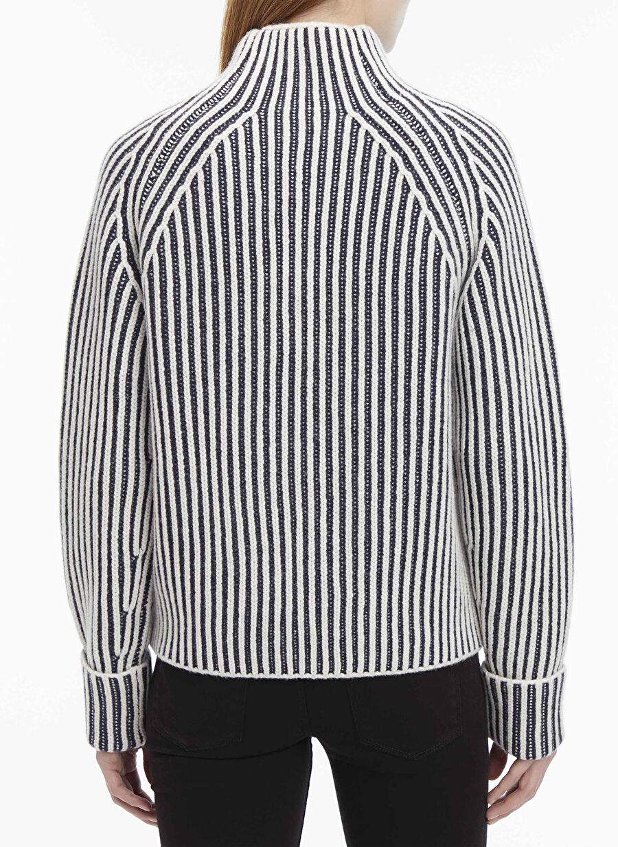 Calvin Klein Lacivert Beyaz Yunlu Balkc Yaka Kadn Cizgili Kazak — Product image 5 of 5