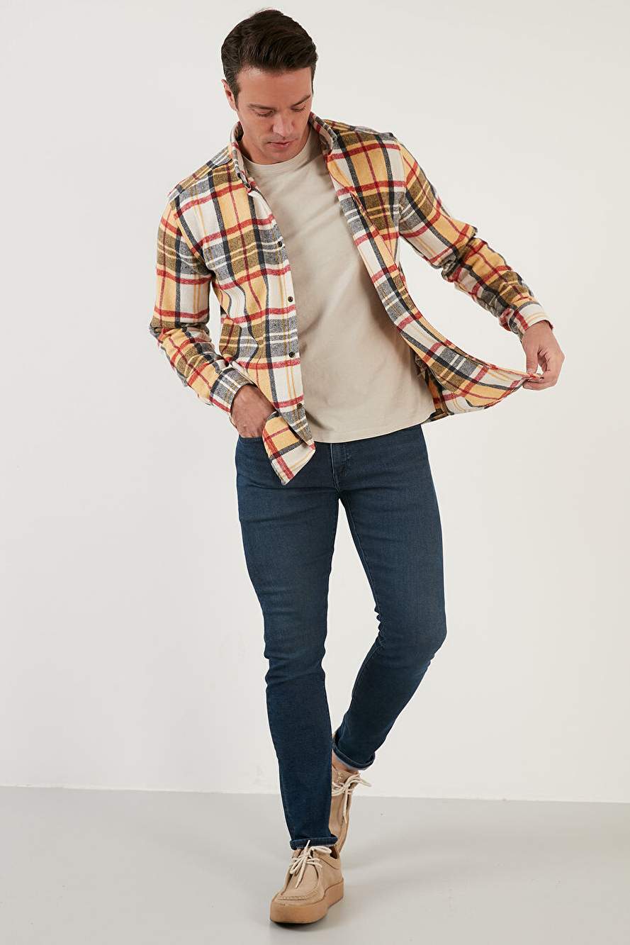 Buratti Ekoseli Uzun Kollu Slim Fit Kışlık Erkek Gömlek CF21W112844 — صورة المنتج 5 من 7