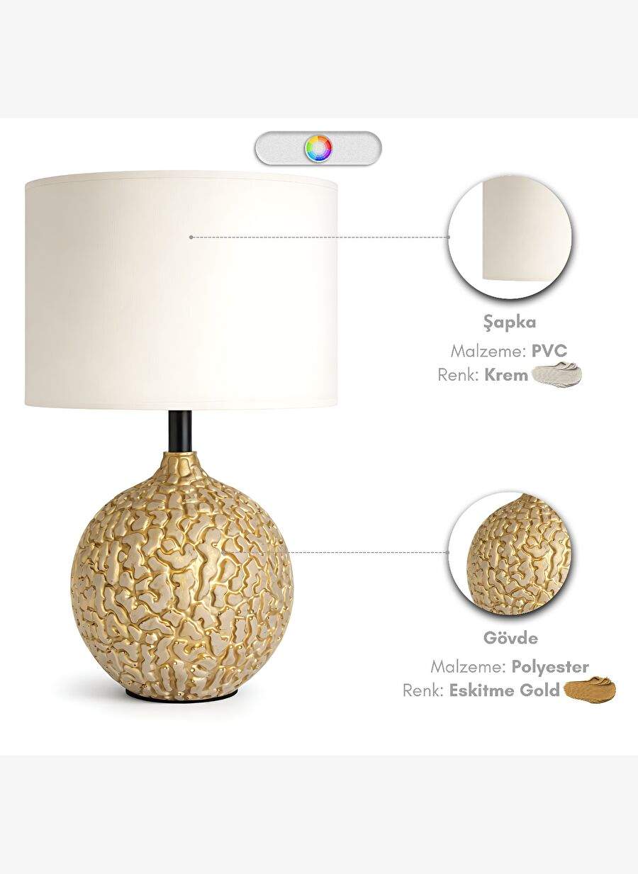 Merlin Eskitme Gold Gövde Krem Başlık Dekoratif Abajur — صورة المنتج 5 من 5