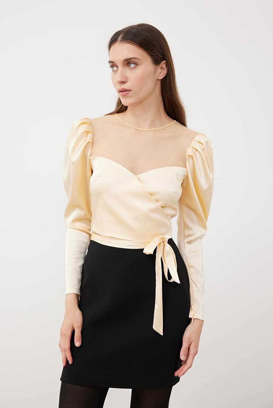 Tulle Detailed Blouse Beige K2313033_024 — Product image 3 of 3