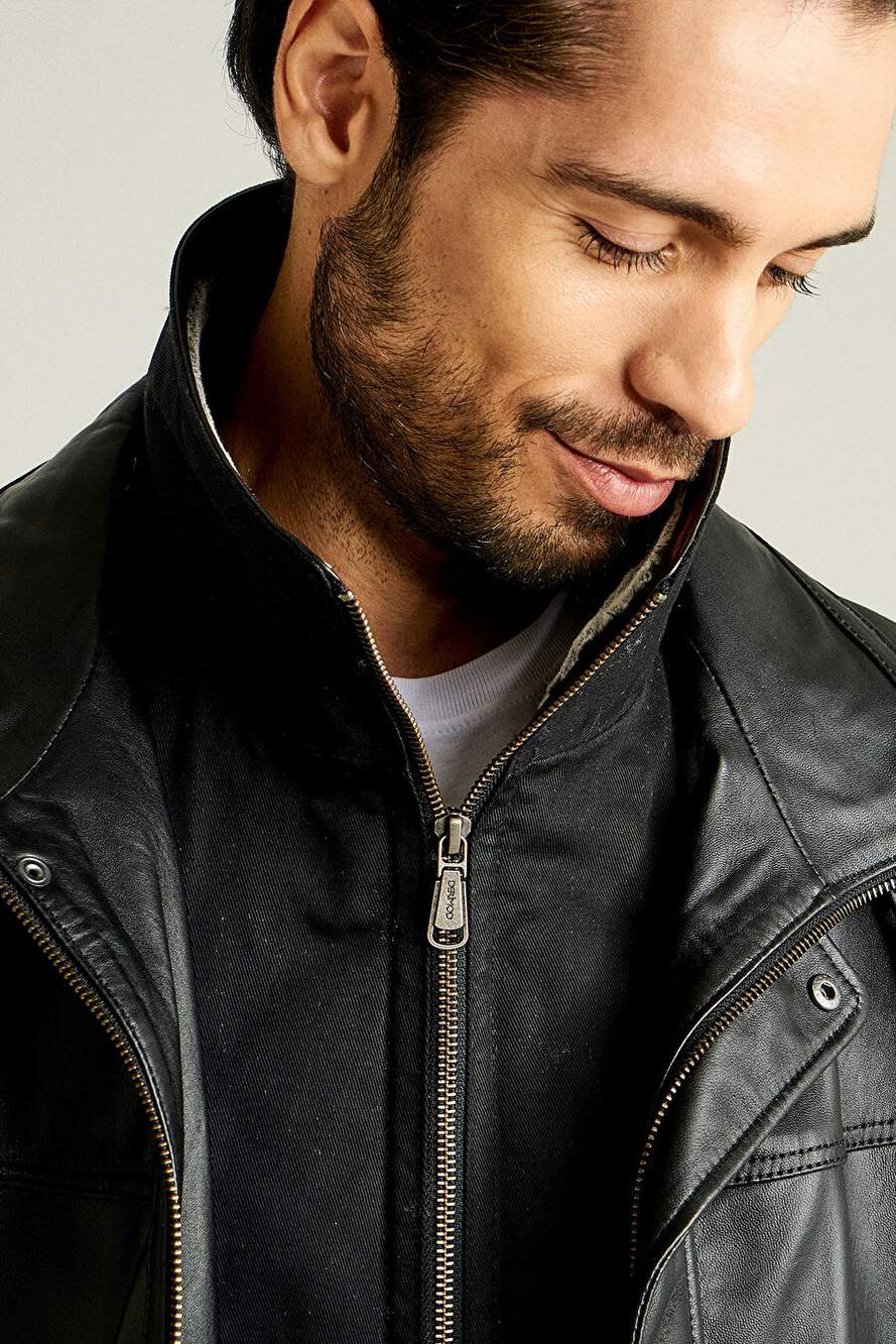 Eduardo Men's Black Cift Collar Kurd Leather Coat 14wge61031m — Product image 6 of 7