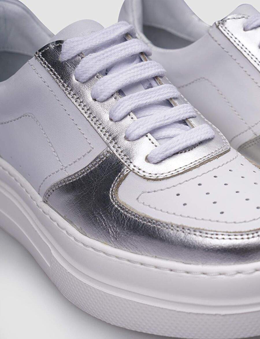 100% Genuine Leather White Lace-Up Women's Sneakers — Product image 4 of 4