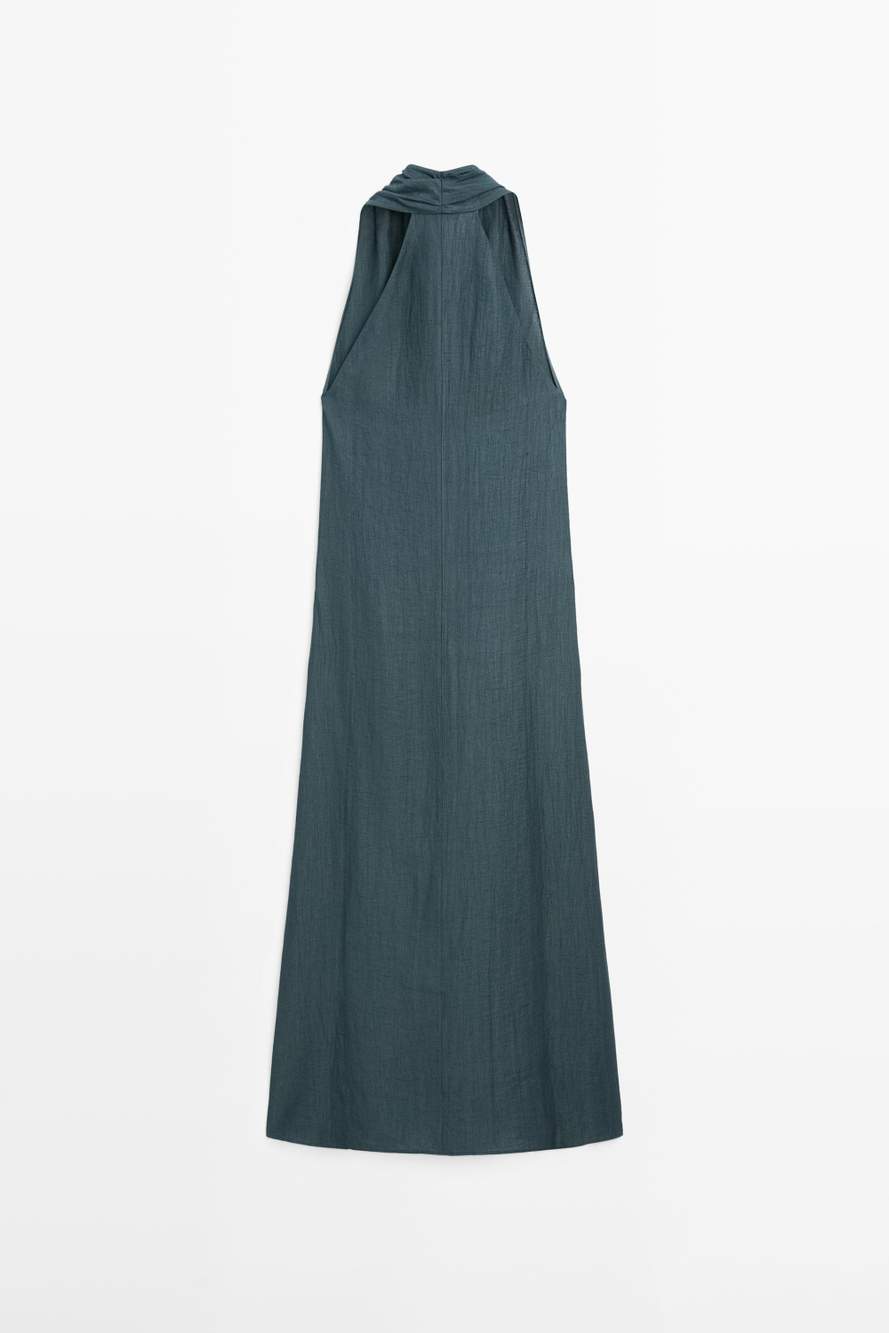 Linen blend midi dress with V-neckline — Product image 9 of 13