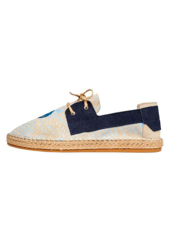 Men Vegan Blue Lace Up Espadrilles - Patches Design — صورة المنتج 3 من 6