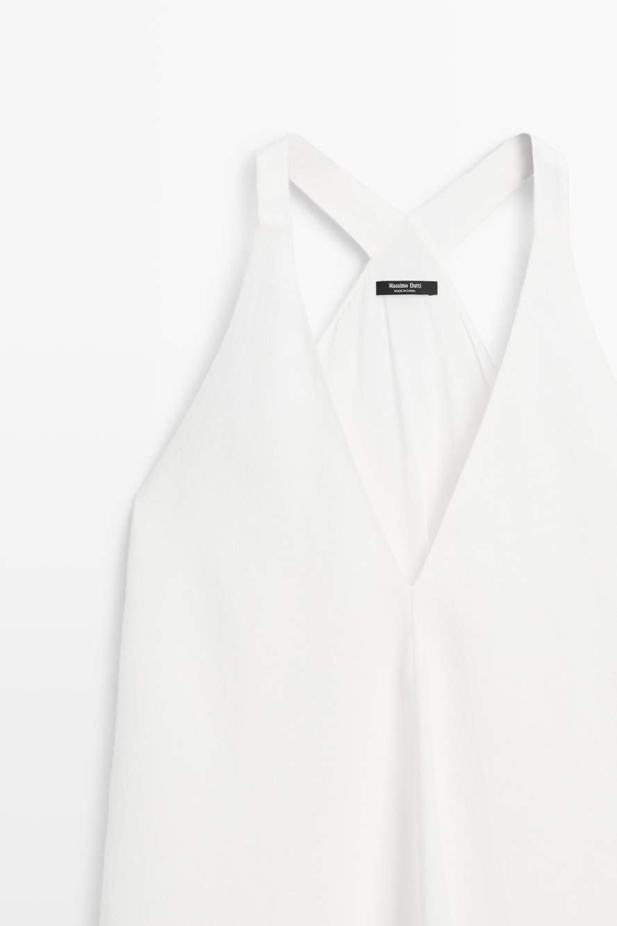 Linen blend midi dress with contrast stripe detail — Product image 3 of 13
