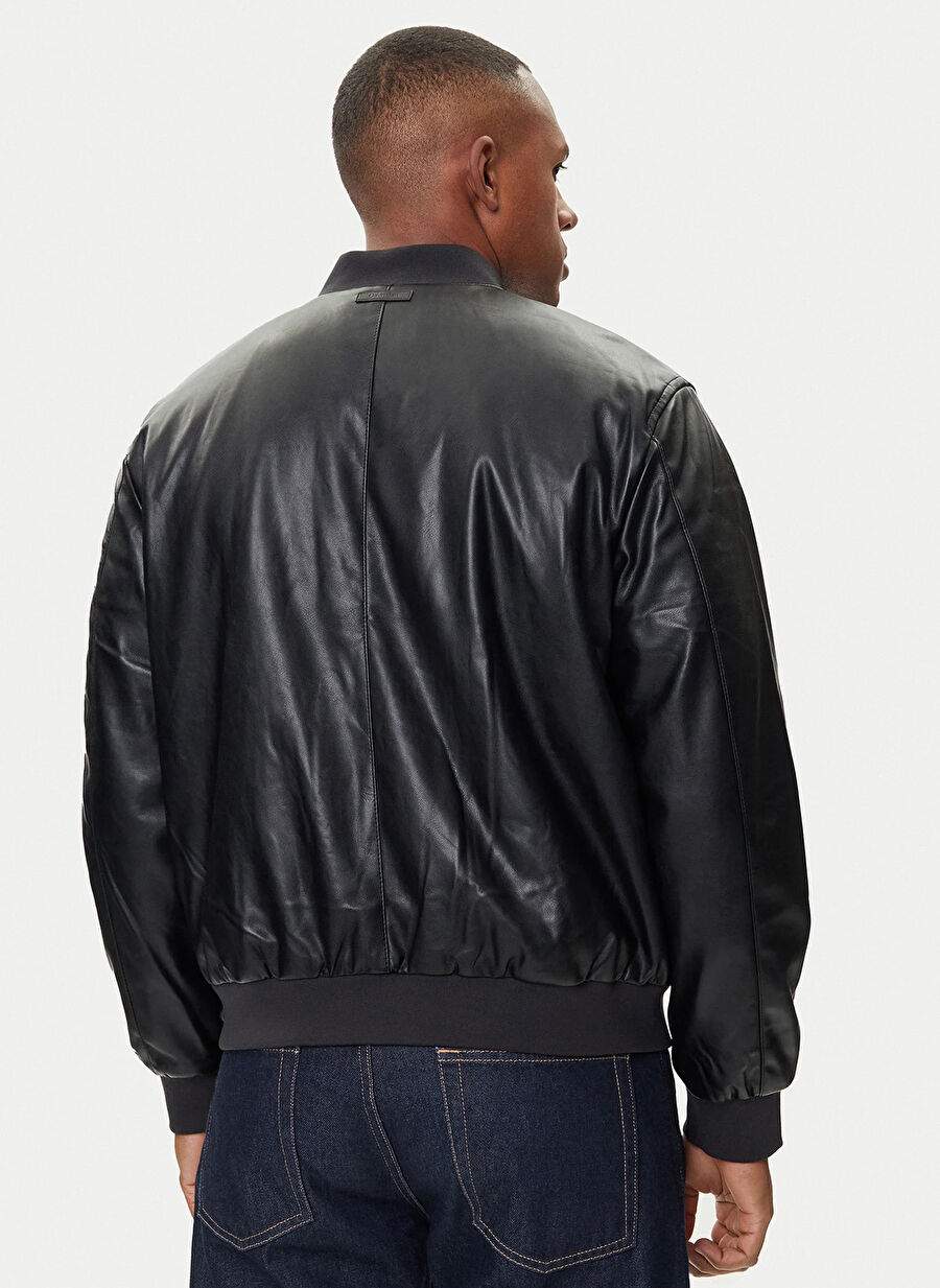 Calvin Klein Jeans Black Male Bomber Classic Fit Leather Jacket Lv04rc407gub1 Ls Faux Leather Bombe — Product image 5 of 5