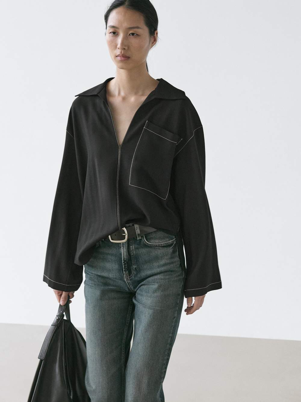Flowing wool blend overshirt with pocket detail — Product image 3 of 14