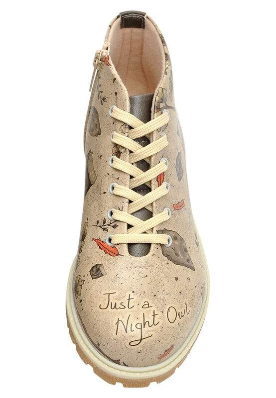 Women Vegan Leather Beige Zipper Ankle Boots - Night Owl Design — Product image 5 of 7