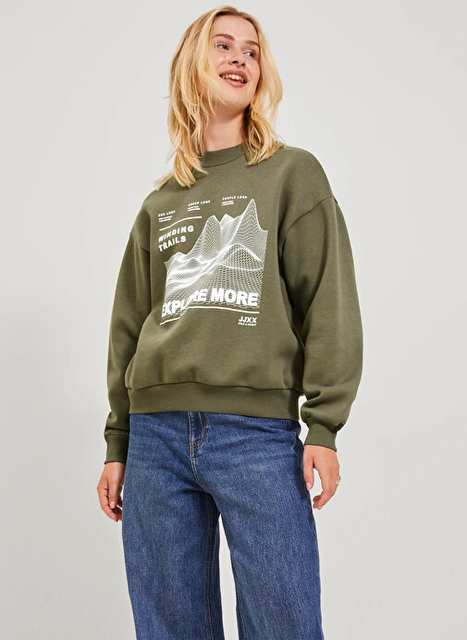 JJXX Crew Neck Printed Dark Green Women's Sweatshirt JXELLA LOOSE CREW LS SWT