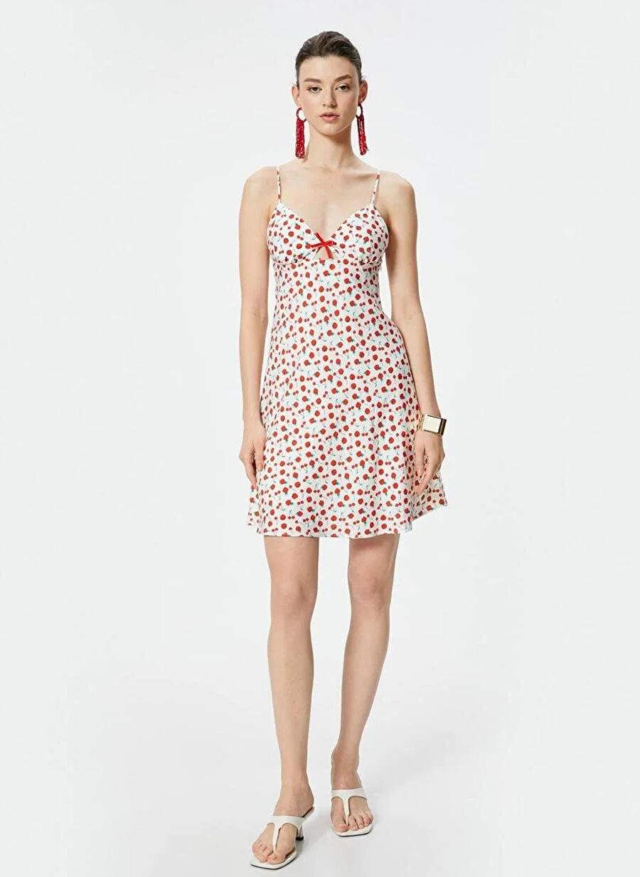 Cotton V-neck Red Mini Women's Dress 4SAK80451PW — Product image 3 of 5