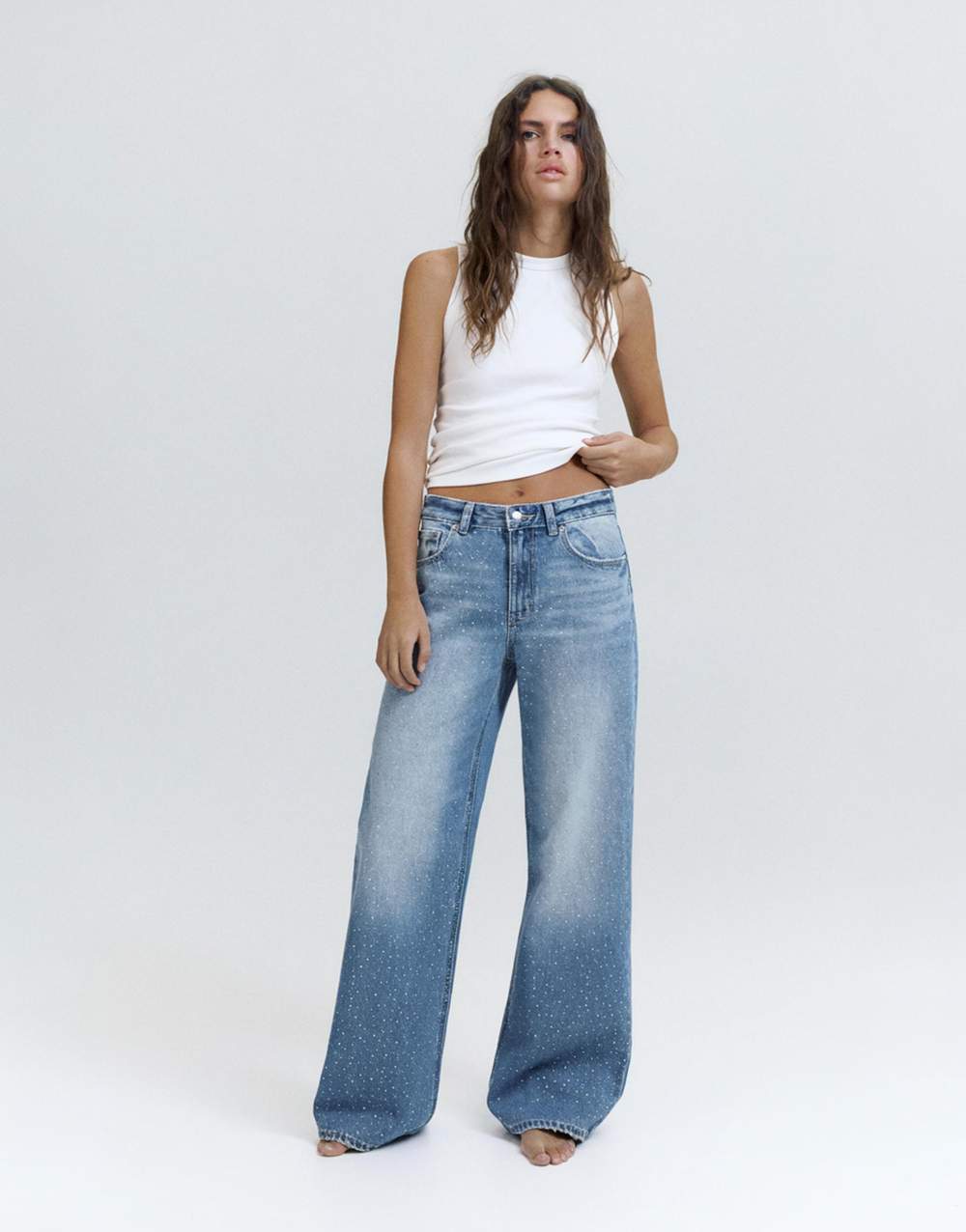 Straight-leg baggy jeans with rhinestones — Product image 25 of 38