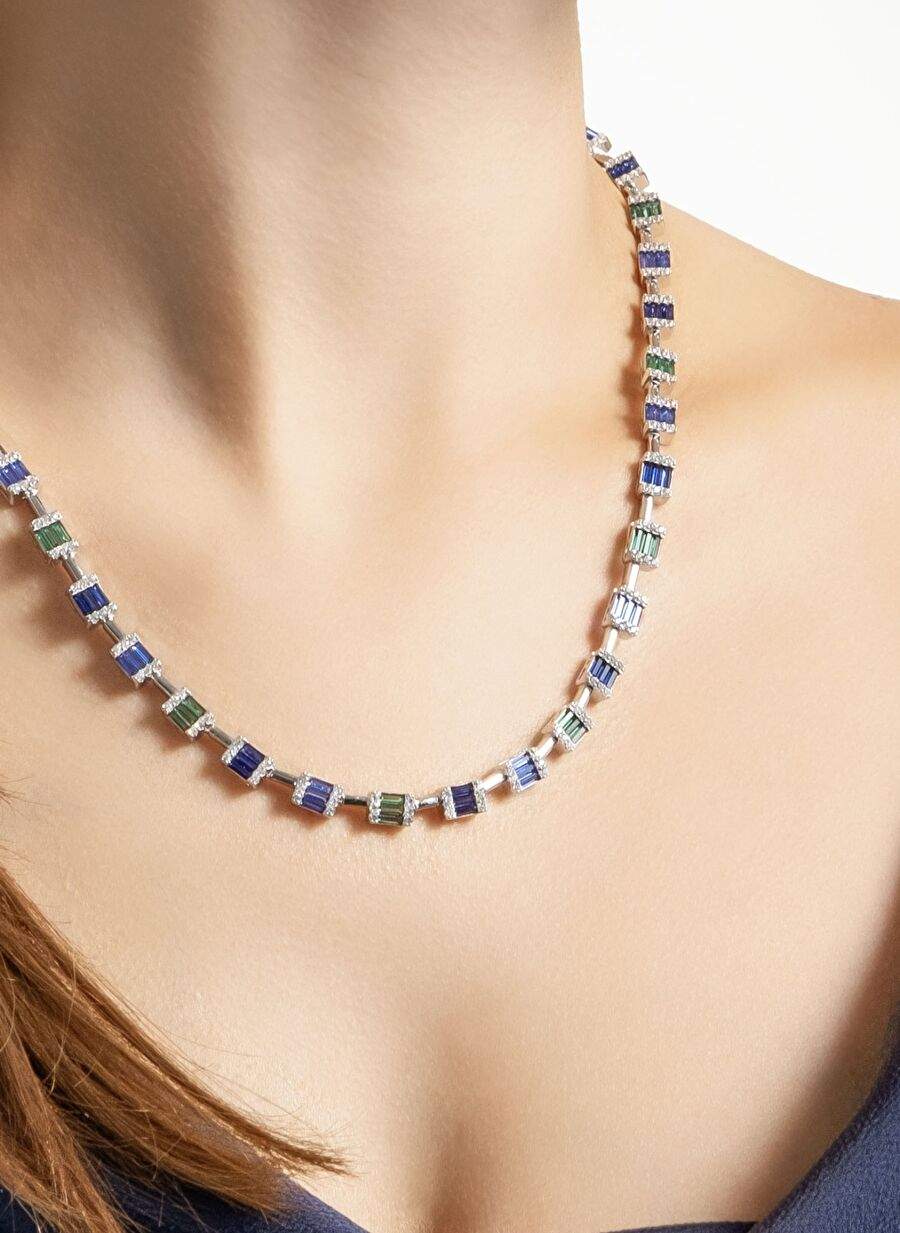 Renkli Baget Tasl 18 Ayar Beyaz Altn Kaplama 42 Cm Gumus Gerdanlk — Product image 19 of 35