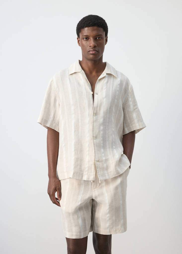 Striped linen shirt with a bowling collar — Product image 3 of 10