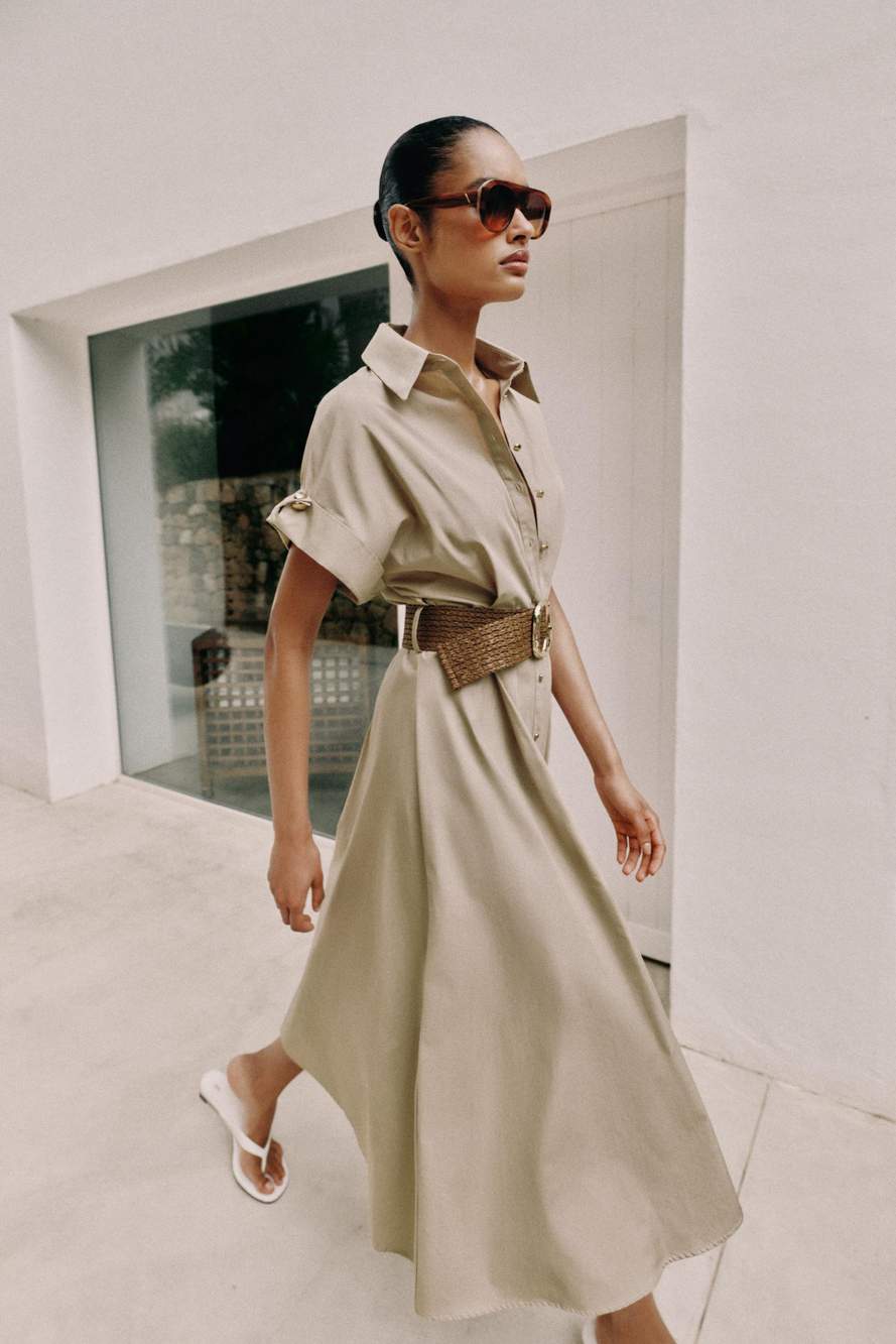 MIDI POPLIN DRESS WITH BELT — Product image 3 of 8