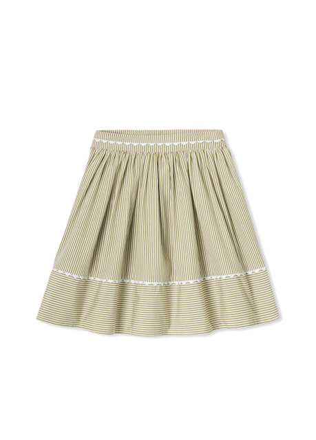 Green White Striped Poplin Pleated Girl Child Skirt
