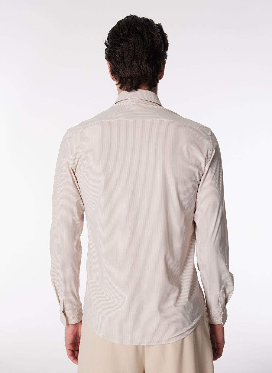 Duno Slim Fit Striped Beige Men's Shirt DEMO TST TROPEA — Product image 5 of 5