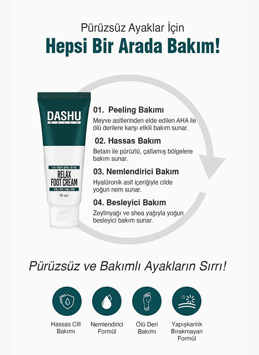 Peeling Etkili, Nemlendirici Ayak Kremi DASHU Daily Relax Foot Cream — صورة المنتج 3 من 8