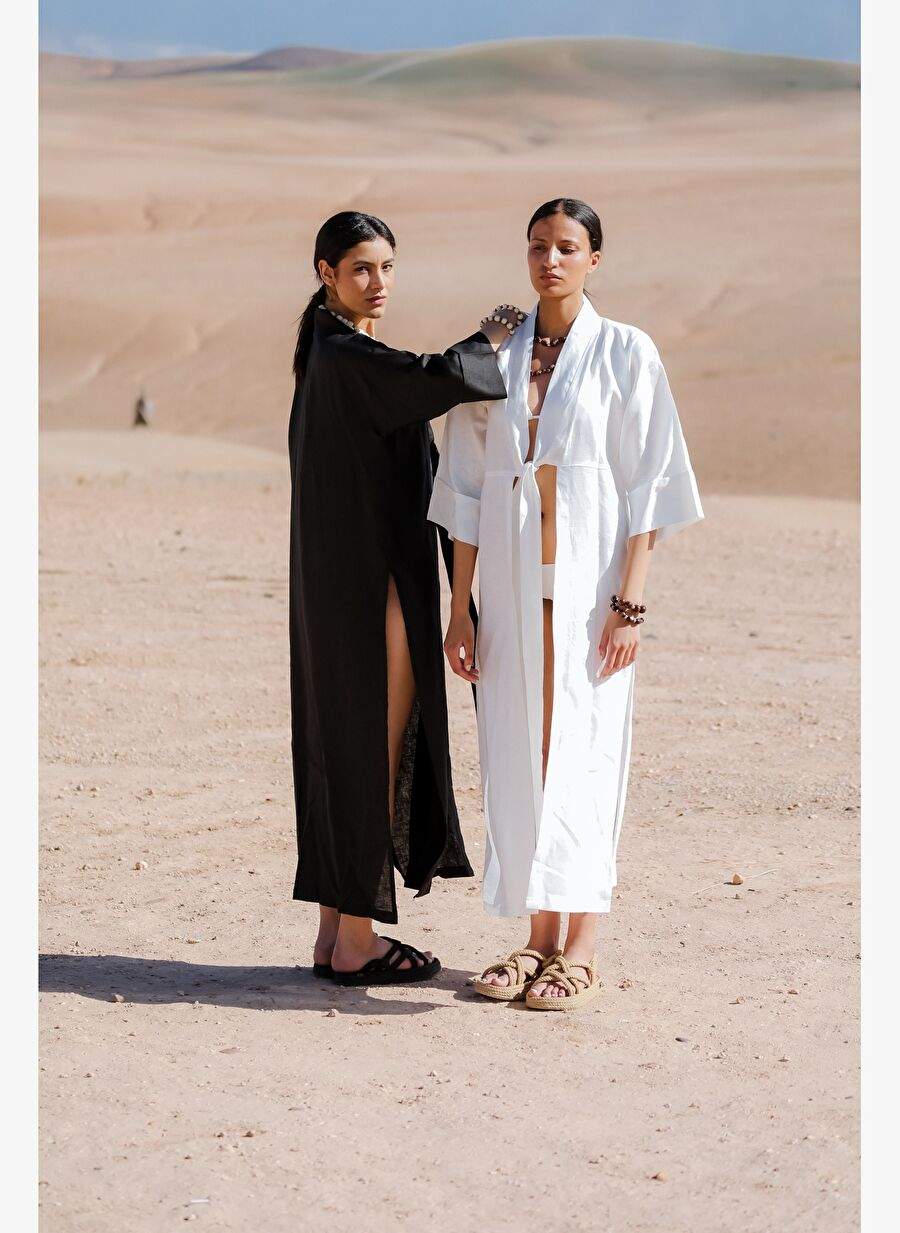 GHİZLANE Keten Beyaz Uzun Kimono — Product image 3 of 7