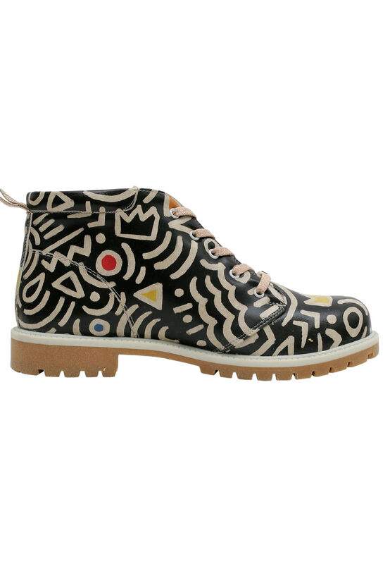 Men Vegan Leather Black Ankle Boots - Abstract Outline Black Design — Product image 6 of 9