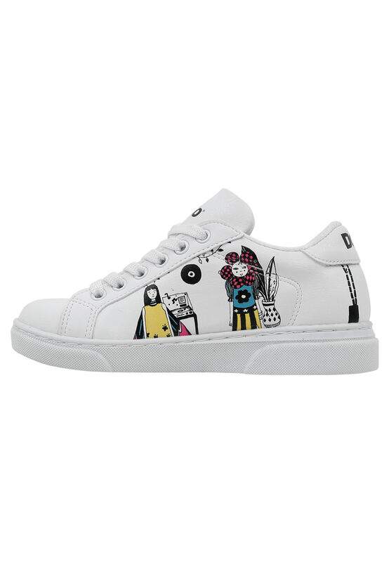 Unisex Kids Vegan Leather White Sneakers - Party Design — صورة المنتج 4 من 8