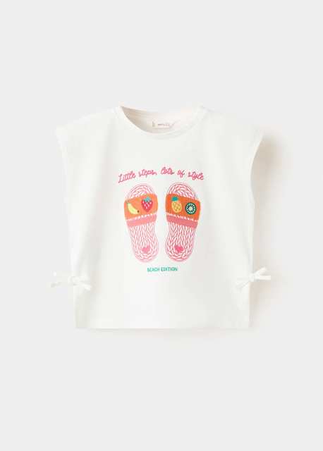 Printed cotton T-shirt with ties
