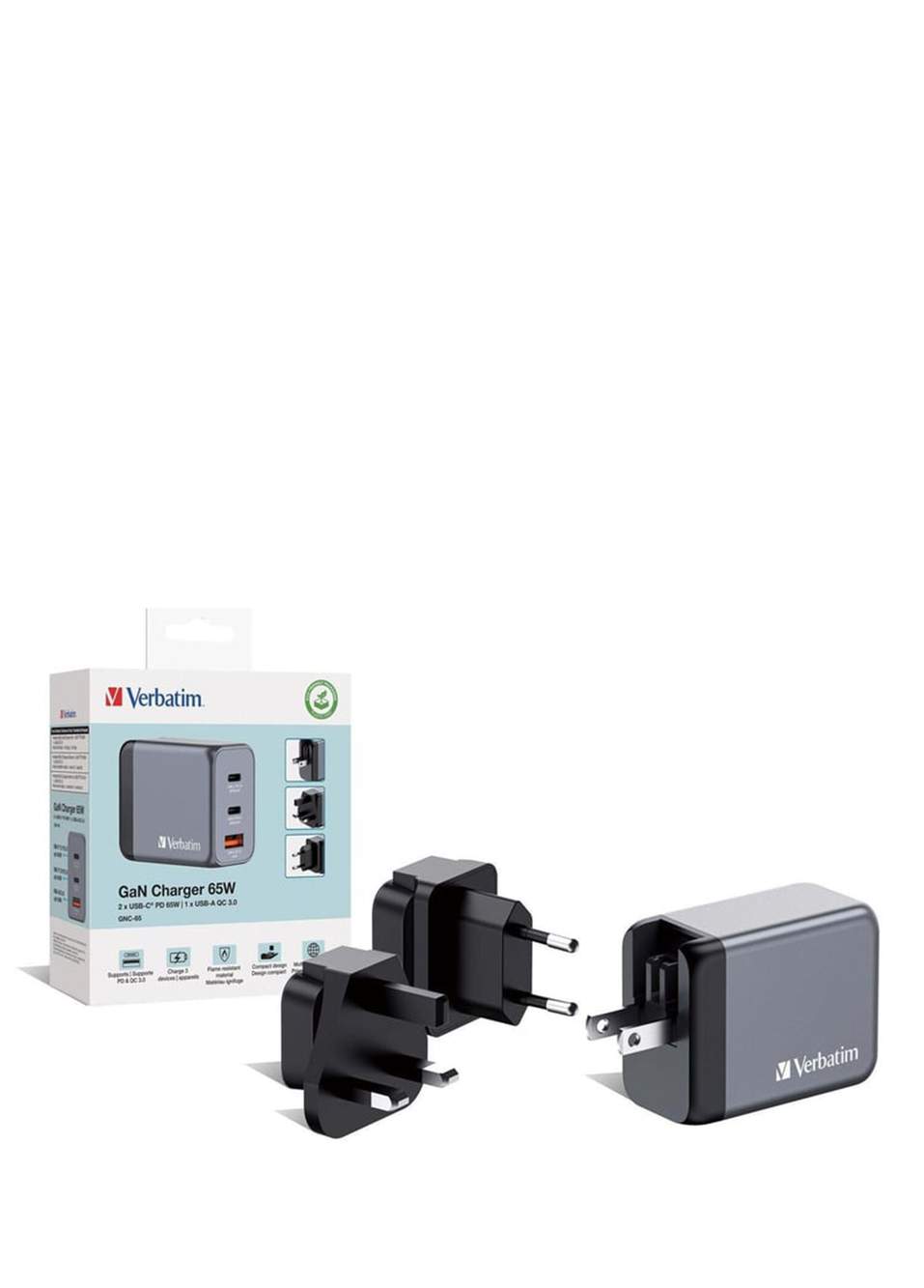 32201 GNC-65 2 x USB-C® PD 65W  1 x USB-A QC 3.0 EU/UK/US GaN Charger Hızlı Şarj Cihazı — صورة المنتج 4 من 6