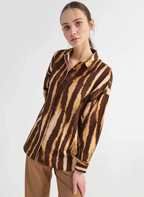 Factory Comfort Basic Patterned Brown - Beige Women's Shirt CM-SORIS