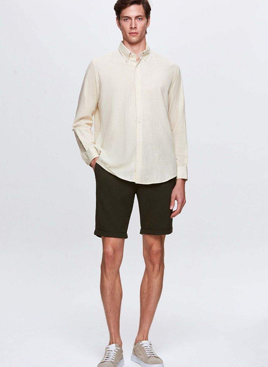 Ds Damat Comfort Bej Dugmeli Yaka Rahat Kesim Keten Gorunumlu 100 Pamuk Gomlek — Product image 7 of 7