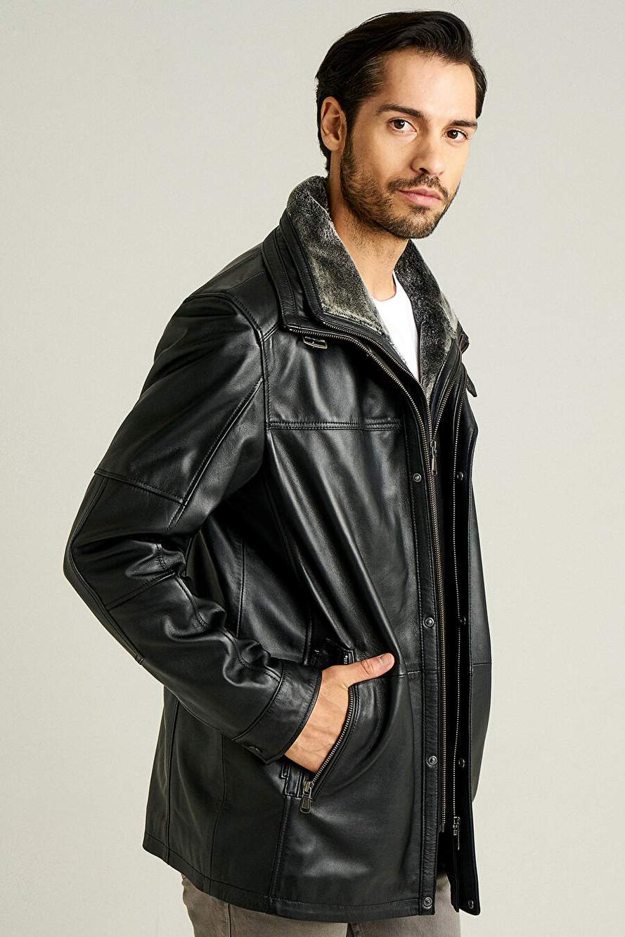 Eduardo Men's Black Cift Collar Kurd Leather Coat 14wge61031m — Product image 3 of 7