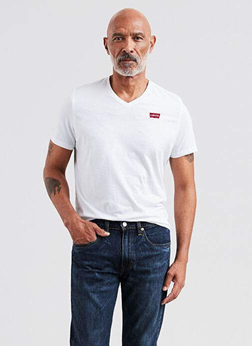 Beige Male 100% Cotton T-Shirt A2084-0000 LSE ORIG HM VNECK WHITE — Product image 9 of 15