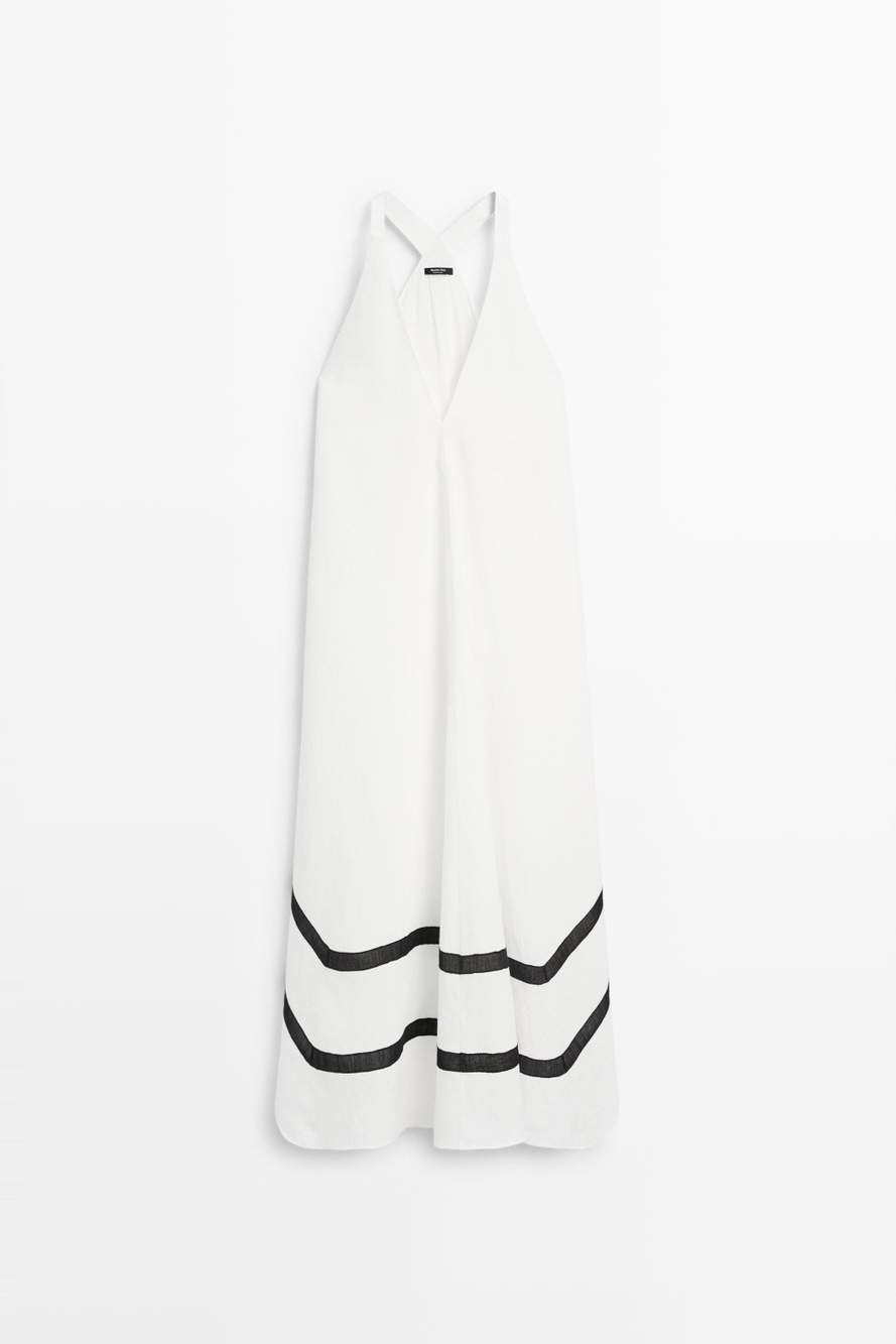 Linen blend midi dress with contrast stripe detail — Product image 5 of 13