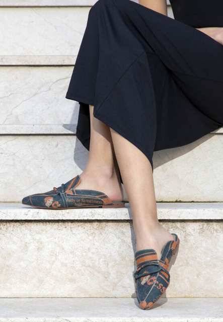 Women Vegan Leather Black Slippers - Folly or Saintliness Design