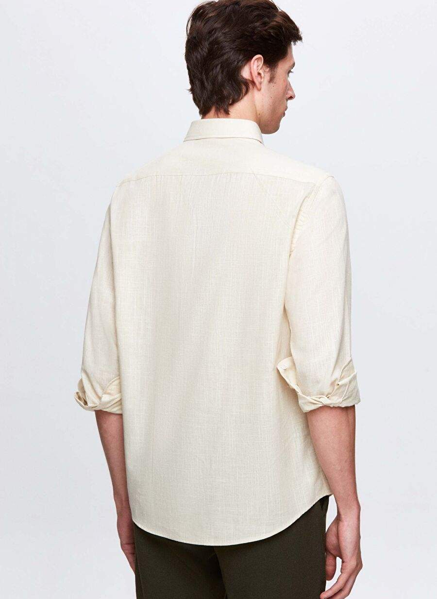 Ds Damat Comfort Bej Dugmeli Yaka Rahat Kesim Keten Gorunumlu 100 Pamuk Gomlek — Product image 4 of 7