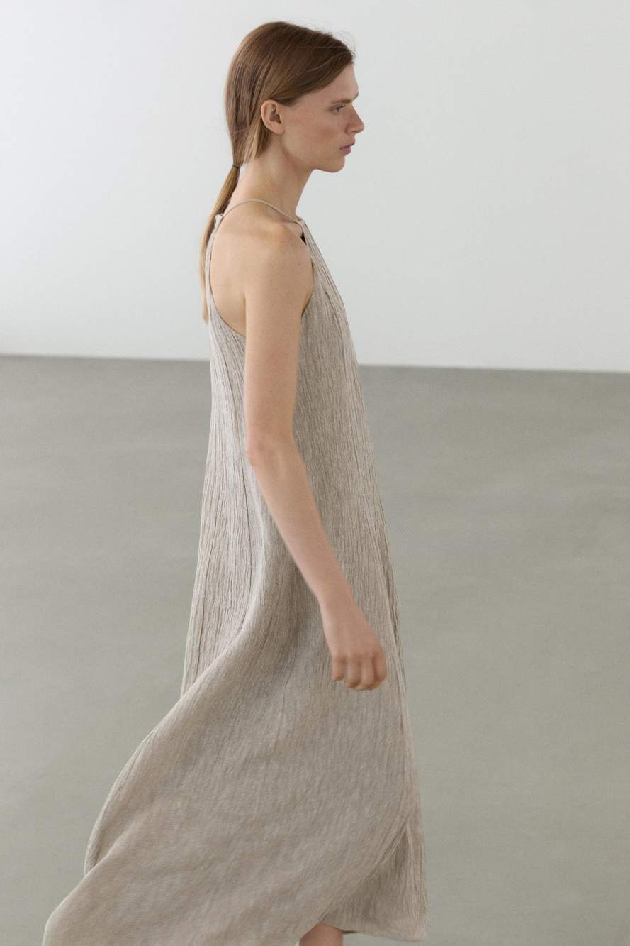 Flowing linen blend dress with gathered neckline — Product image 6 of 14