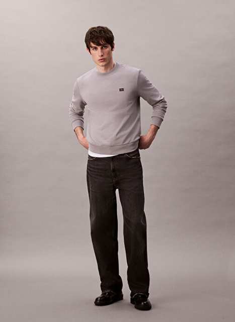 Calvin Klein Jeans Grey Men's Classic Fit Sweatshirt Lv04rc273gro2 Ls Eu 350terry Badge
