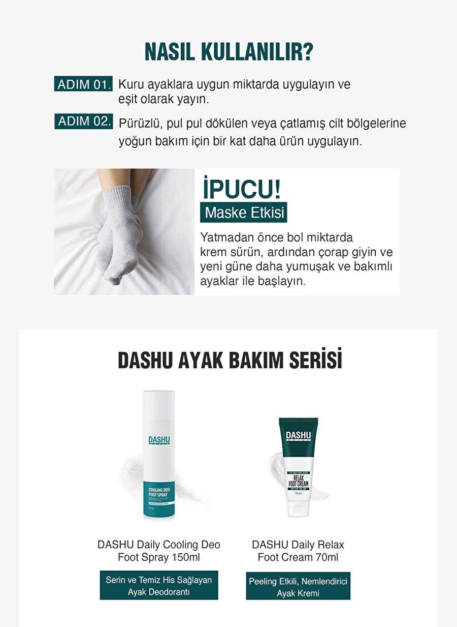 Peeling Etkili, Nemlendirici Ayak Kremi DASHU Daily Relax Foot Cream — صورة المنتج 7 من 8