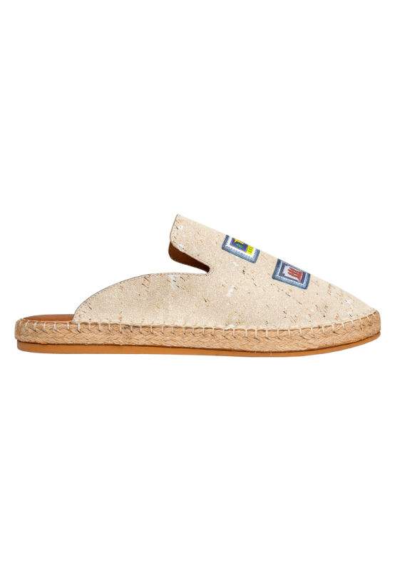Men Vegan Cream Slippers - Letters and Stamps Design — Product image 4 of 6