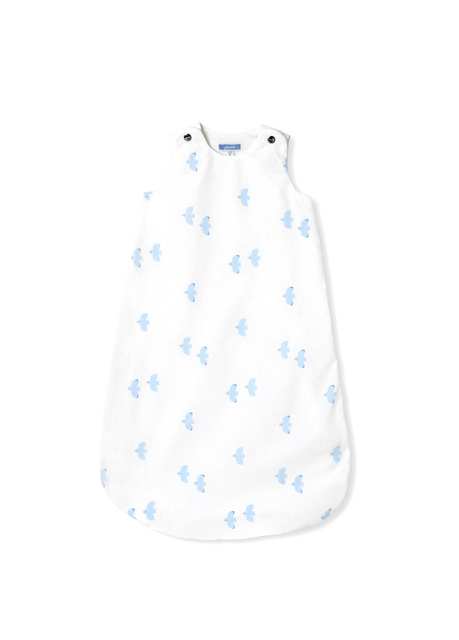 Blue Printed White Cotton Poplin Male Baby Sleeping Coverall