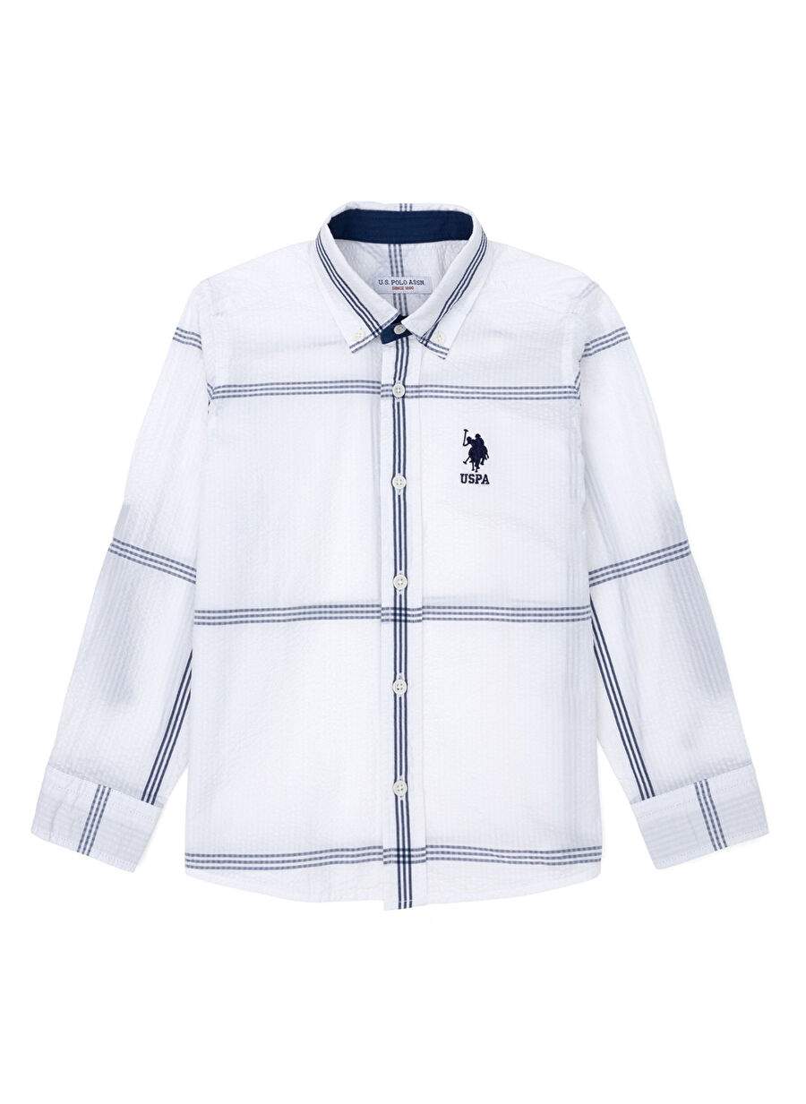 U.S. Polo Assn. Desenli Beyaz Erkek Çocuk Gömlek MILASOKIDS — صورة المنتج 4 من 6