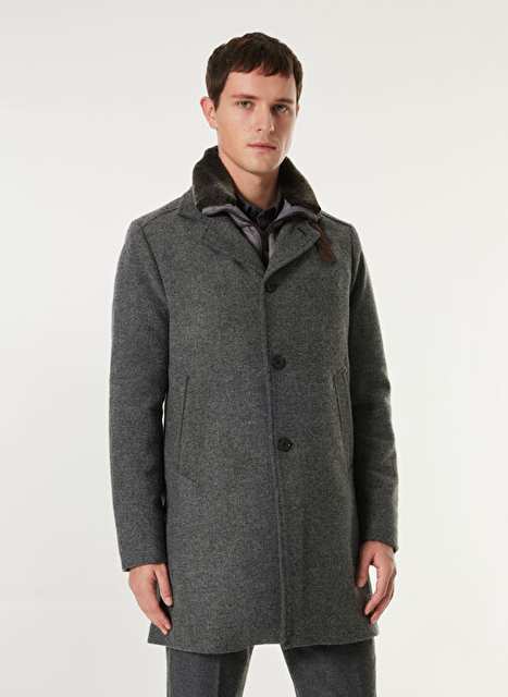 Grey Melange Men's Wool Blend Coat FC4WM-PLT 2953