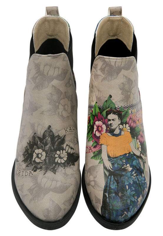Women Vegan Leather Beige Ankle Boots - A Flower From The Past Frida Kahlo Design — Product image 3 of 6