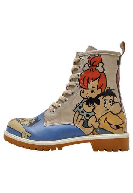 Women Vegan Leather Multicolor Long Boots - Warner Bros Family Rocks Flintstones Design